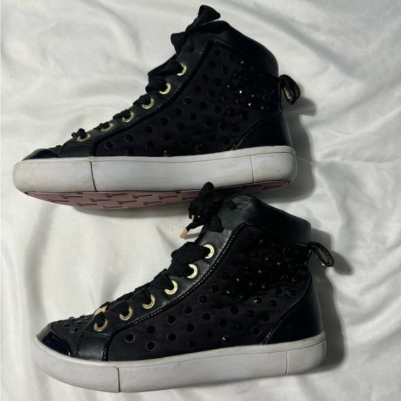 Ted Baker  Beatrin Hi-Top Sneakers Black Rhinestone Lace-up Size 6 - Picture 3 of 13